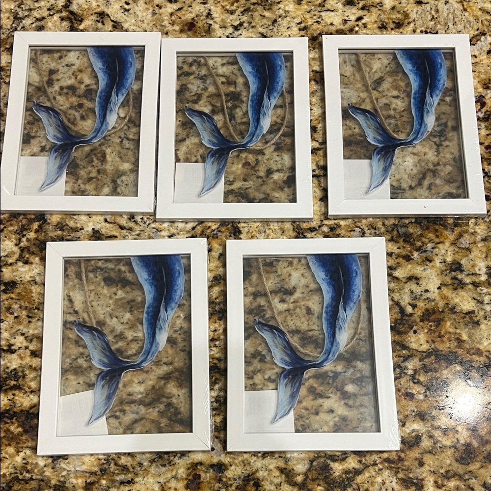Set of 5 Mermaid Tail Art Prints in White Frames